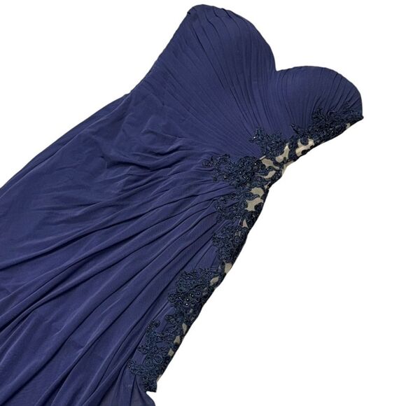 FORMAL SHERRI HILL navy blue high slit lace side sweet heart neckline gown sz 2 - Picture 7 of 8